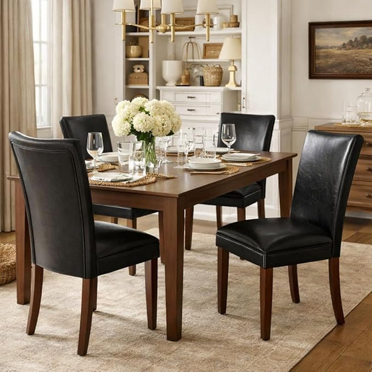 HomePop Parsons Dining Chair - Black Faux Leather (Set of 2)