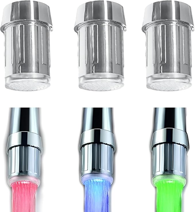 3 Pack 3-Color LED Water Faucet Temperature Sensor - Fancy Gradient Thermal Detector Color Changing Faucet by Varied Water Temperature, Utility Sink Tap Replacement Part for Kitchen, Bathroom