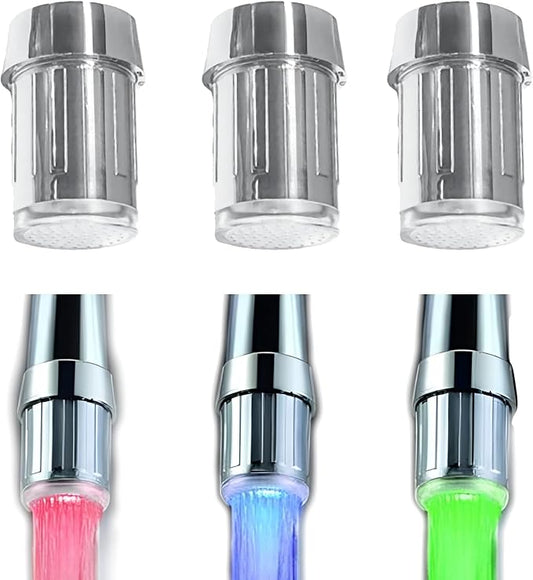 3 Pack 3-Color LED Water Faucet Temperature Sensor - Fancy Gradient Thermal Detector Color Changing Faucet by Varied Water Temperature, Utility Sink Tap Replacement Part for Kitchen, Bathroom