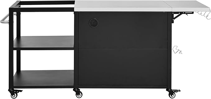 Outdoor Kitchen Island with Storage Cabinet and Adjustable Shelves, Kitchen Island Stainless Steel Top Drop Leaf for Large Big Green Egg, Rolling Cart on Wheels with Hooks & Bottle Opener Grey Blue