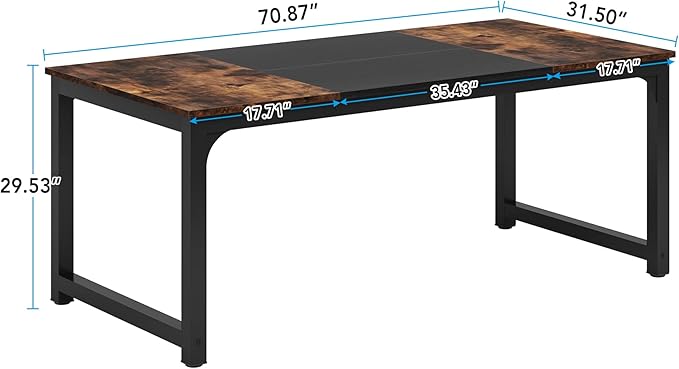 LITTLE TREE 70.9 Inch Large Dining Table Rectangular Kitchen Furniture for 6 to 8 People, Brown+Black