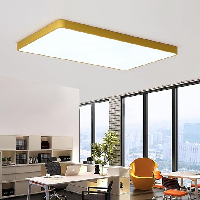 LED Ceiling Light Fixture,16 * 24 Inch Modern Rectangle Recessed Ceiling Lights,Dimmable Light,48W Yellow Close to Ceiling Lighting Flush Mount Living Room Bedroom,3000K-6000K