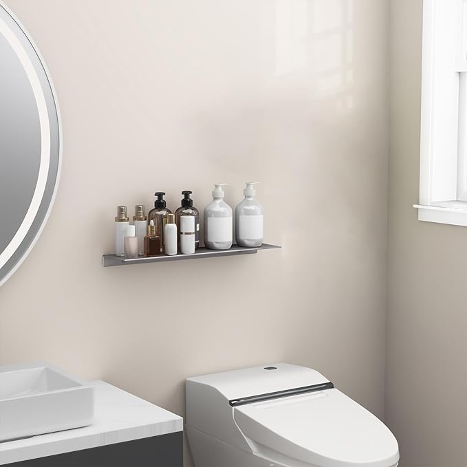 Danpoo Metal Shelf, Long Floating Shelf for Bathroom, 20" Display Shelves for Wall Storage, Grey