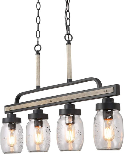 LOG BARN Rustic Mason Jar Lights, Farmhouse Chandelier Metal Finish with Glass Shades, Linear Hanging Pendant for Kitchen Island, Dining Room
