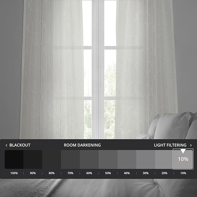 HPD Half Price Drapes Patterned Faux Linen Sheer Curtains for Living Room or Bedroom 50 X 108 (1 Panel), Rod Pocket Window Curtains for Bedroom, Marseille Shell