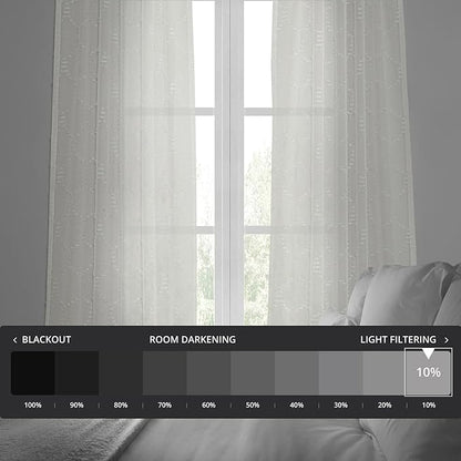 HPD Half Price Drapes Patterned Faux Linen Sheer Curtains for Living Room or Bedroom 50 X 108 (1 Panel), Rod Pocket Window Curtains for Bedroom, Marseille Shell