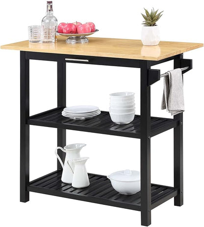 Convenience Concepts Designs2Go 3 Tier Butcher Block Kitchen Prep Island 40" - 3 Tier Modern Cooking Cart with Drawer, Food Serving Station for Kitchen, Dining Room, Black