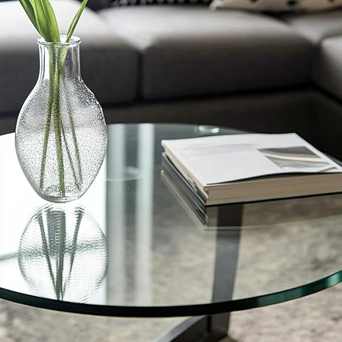 16" Round Tempered Glass Table Top, Clear Surface Flat Polished Edge for Furniture Protection Patio Dining Coffee End Tables (16 inch)