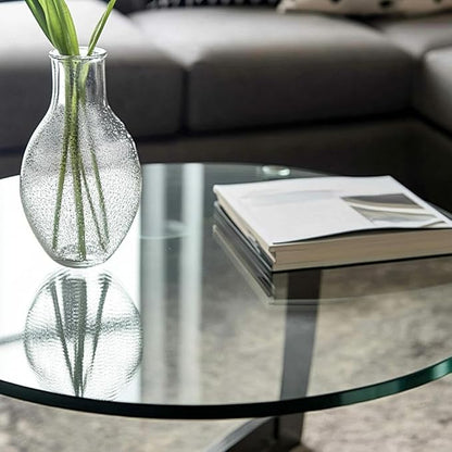 16" Round Tempered Glass Table Top, Clear Surface Flat Polished Edge for Furniture Protection Patio Dining Coffee End Tables (16 inch)