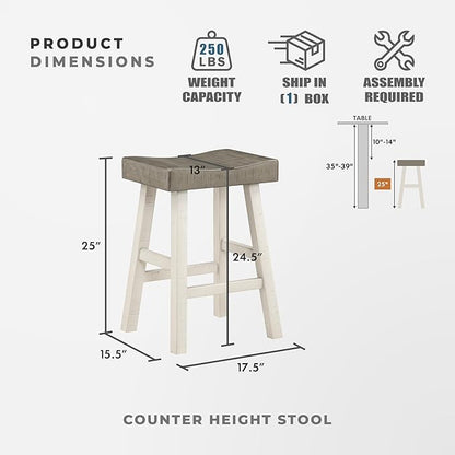 Lexicon Counter Height Stools Set of 2 - Solid Wood Counter Stools with Footrest, Armless Kitchen Chairs for Island, Living Room, Breakfast Nook, Sturdy, Transitional 25" Tall - White/Coffee
