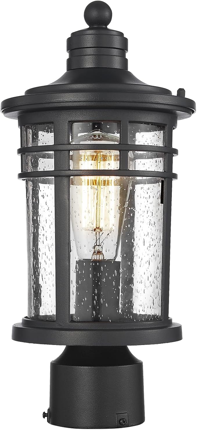 Darkaway Outdoor Post Lights Lamp Posts Outdoor Lighting, Waterproof Aluminum Post Lights Outdoor Light Fixtures with Glass, Light Posts for Outside Patio Yard (1 Pack, Black)