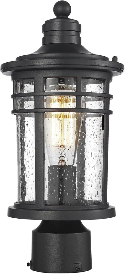 Darkaway Outdoor Post Lights Lamp Posts Outdoor Lighting, Waterproof Aluminum Post Lights Outdoor Light Fixtures with Glass, Light Posts for Outside Patio Yard (1 Pack, Black)
