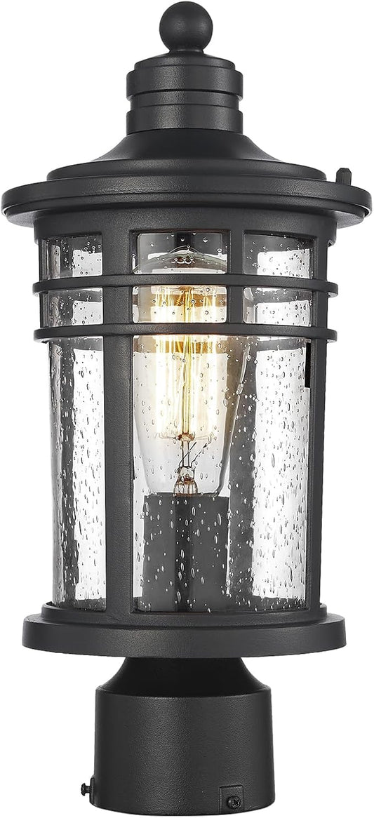 Darkaway Outdoor Post Lights Lamp Posts Outdoor Lighting, Waterproof Aluminum Post Lights Outdoor Light Fixtures with Glass, Light Posts for Outside Patio Yard (1 Pack, Black)