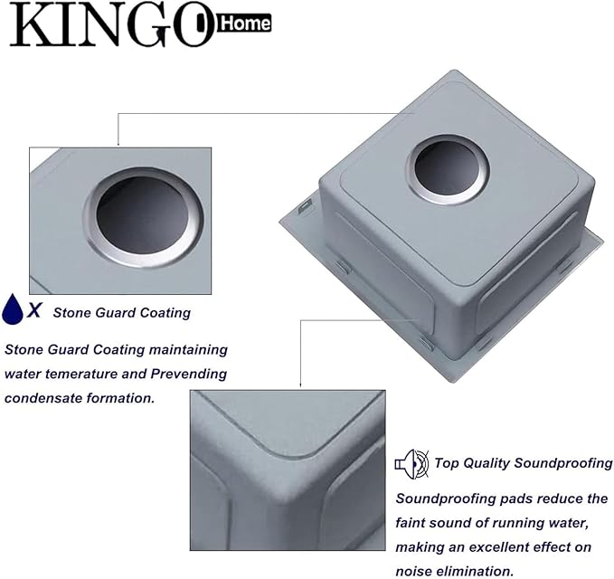 KINGO HOME Drop In Bar Sink,15 x 15 Inch Topmount RV 16 Gauge Stainless Steel Single Bowl Small Kitchen Sink,Outdoor Handmade Stainless Steel Wet Bar Perp Sink with Drain