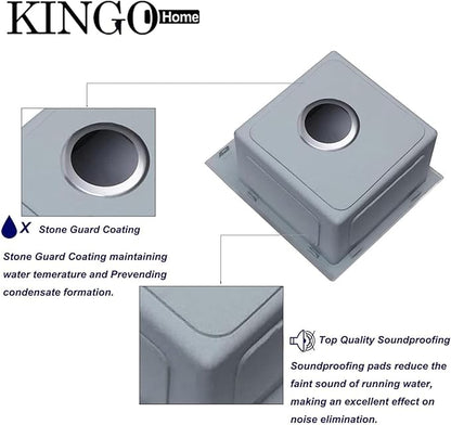 KINGO HOME Drop In Bar Sink,15 x 15 Inch Topmount RV 16 Gauge Stainless Steel Single Bowl Small Kitchen Sink,Outdoor Handmade Stainless Steel Wet Bar Perp Sink with Drain