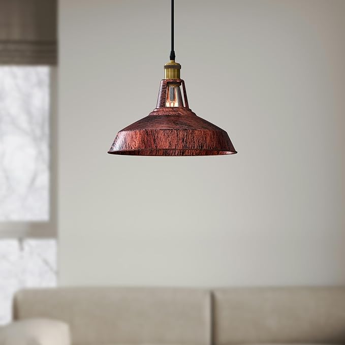 1m Vintage Barn Pendant Lighting with Adjustbale Cord Industrial Pendant Light Metal Hanging Lamps for Living Room, Kitchen, Dining Room, Bedroom Rustic Red