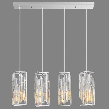 Chrome Pendant Lighting Modern Pendant Light, Mini Crystal Chandeliers,Adjustable Pendant Light Fixture for Kitchen Island Dinning Room Bedroom (4 Light)