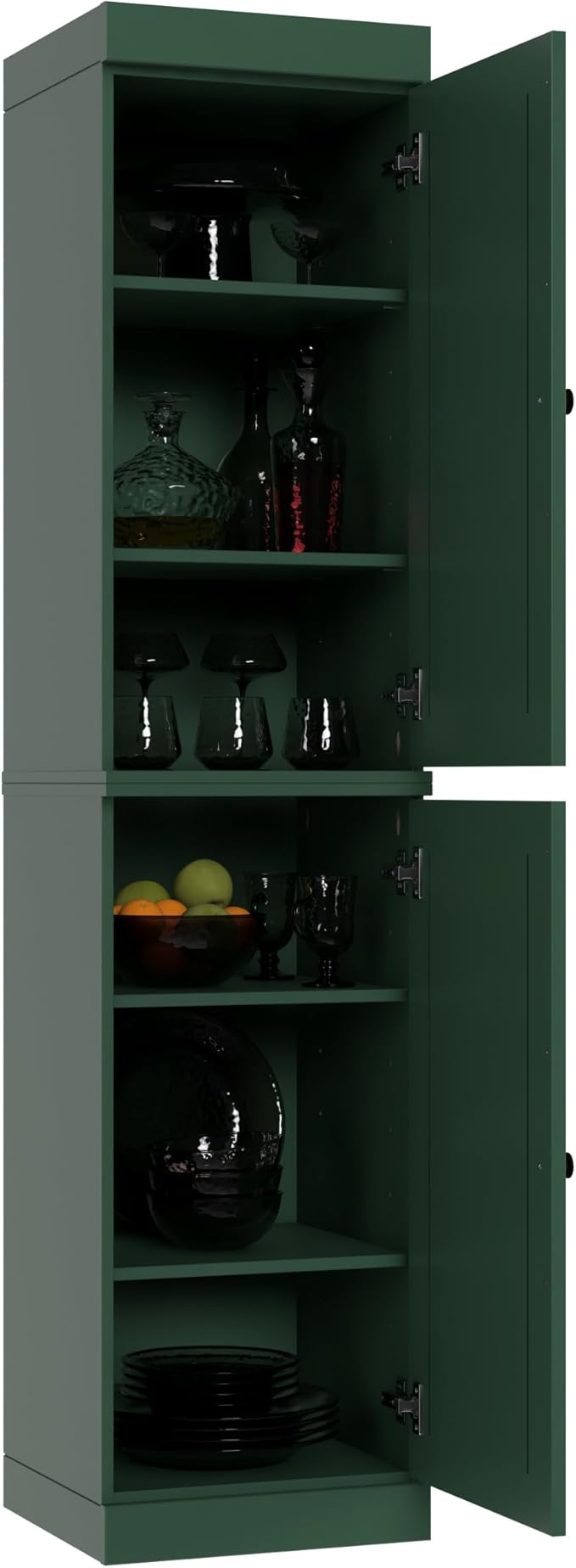 Palace Imports Solid Wood Kitchen Pantry - Narrow Storage Cabinet - Raised Panel Doors, Adjustable Shelves, Green, 16.5" Wide x 71.5" Tall, 100% Eco-Friendly Wood, Modular Pantry Cabinet Systems