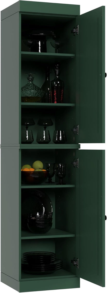 Palace Imports Solid Wood Kitchen Pantry - Narrow Storage Cabinet - Raised Panel Doors, Adjustable Shelves, Green, 16.5" Wide x 71.5" Tall, 100% Eco-Friendly Wood, Modular Pantry Cabinet Systems