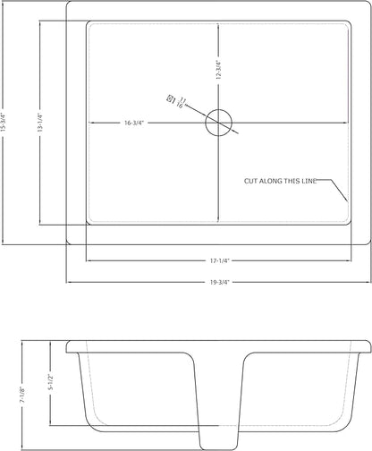 MSI 19.75” (L) x 15.75” (W) x 7.125” (H) Flat Rectangle Porcelain Ceramic Undermount Bathroom Vanity Vessel Sink, White