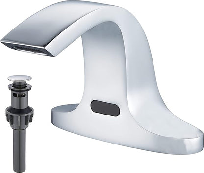 Touchless Bathroom Sink Faucet, Automatic Sensor Faucet Deck Mounted 6 Inch Centerset Basin Water Mixer with Pop up Drain (Chrome)