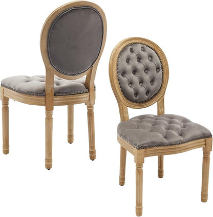 Velvet Dining Chairs Set of 2, Vintage Wooden Dining Chair with Solid Wood Legs, Upholstered Farmhouse Kitchen Chair for Living Room, Restaurant, Bedroom (Gray, Set of 2)