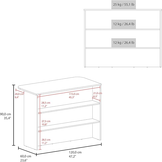 GOWE Kitchen Island 35.4" H, 3 Shelves, White/Black Wengue - Kitchen