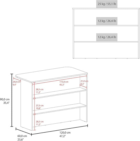 GOWE Kitchen Island 35.4" H, 3 Shelves, White/Black Wengue - Kitchen