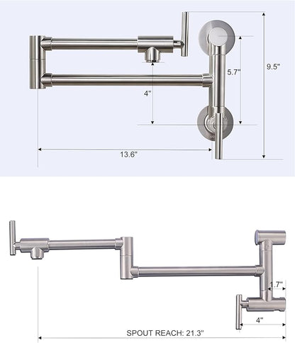 Pot Filler Faucet Brushed Nickel: WOWOW Single Hole Wall Mount Stove Faucet, Brass Pot Filler Two Attachment with Double Joint Swing Arms