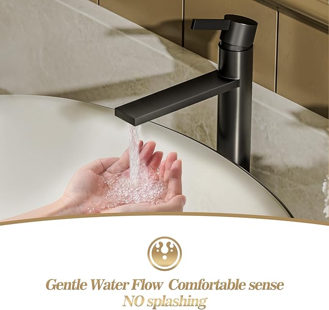 Phiestina Matte Black one Hole Tall Bathroom Vessel Sink Faucet, Single Hole Single Handle Vanity Bathroom Faucet, with Pop Up Drain and Water Supply Line, FH02-MB-V