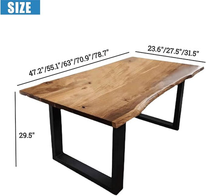 Industrial Solid Wood Dining Table,Rectangle Live Edge Kitchen Table,Rustic Pine Table Top & Metal Base,Large Long Dining Room Table for 2,4,6,8(70.9" L x 27.5" W x 29.5" H, Brown)