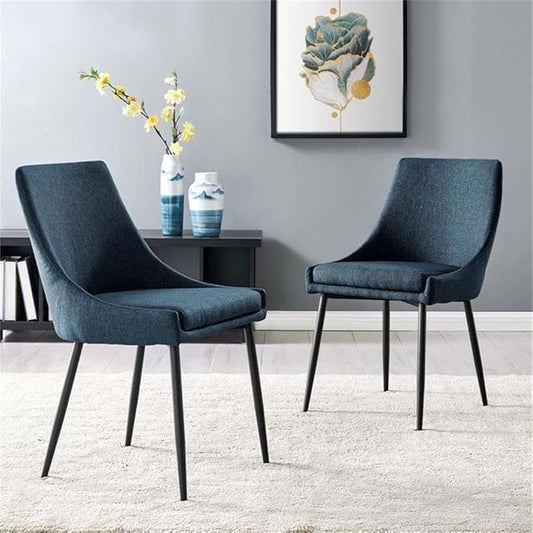 Modway Viscount Upholstered Fabric Side Dining Chairs in Black Azure - Set of 2