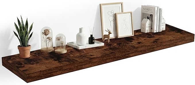 Heimlove 12 Inch Deep Floating Shelves, 48 x 12 inches Long, Large Display & Storage Shelf, Rustic Wood Wall Shelves for Fireplace Mantel, Set of 1(Rustic Brown)