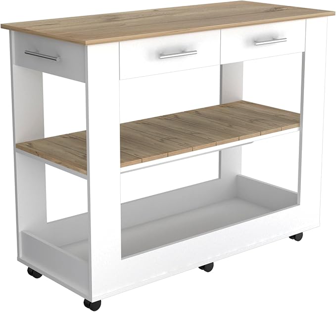GOWE Nadina 4-Door 2-Drawer 2-Piece Kitchen Set, Kitchen Island and Kitchen Pantry White and Light Oak