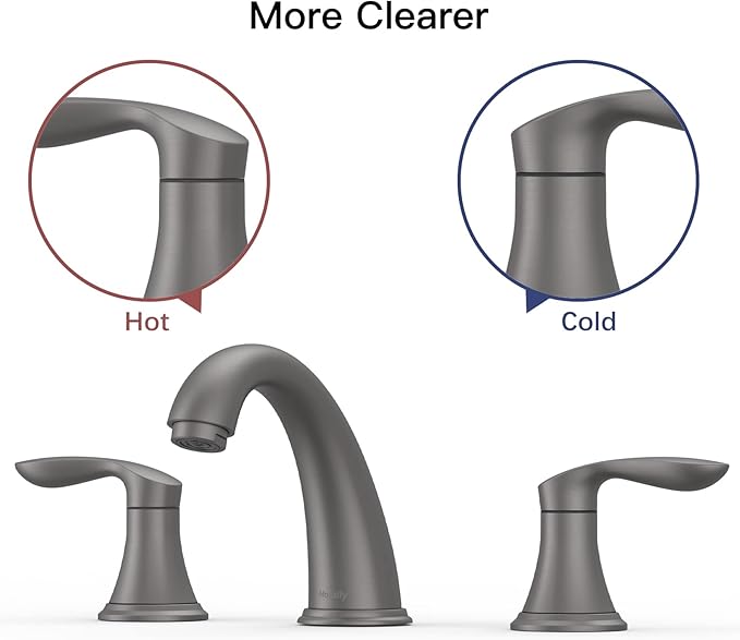 Bathroom Sink Faucet, Faucet for Bathroom Sink, Widespread Gun Grey Bathroom Faucet 3 Hole with Stainless Steel Pop Up Drain and cUPC Lead-Free Hose - (Gun Grey 2 Packs)