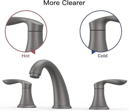 Bathroom Sink Faucet, Faucet for Bathroom Sink, Widespread Gun Grey Bathroom Faucet 3 Hole with Stainless Steel Pop Up Drain and cUPC Lead-Free Hose - (Gun Grey 2 Packs)