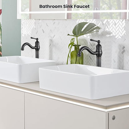 gotonovo Vessel Sink Faucet 360° Swivel Spout Single Handle Tall Bathroom Faucet 1 Hole Farmhouse Lavatory Washbasin Mixer Tap Matching Supply Hoses, Without Pop Up Drain, Oil Rubbed Bronze