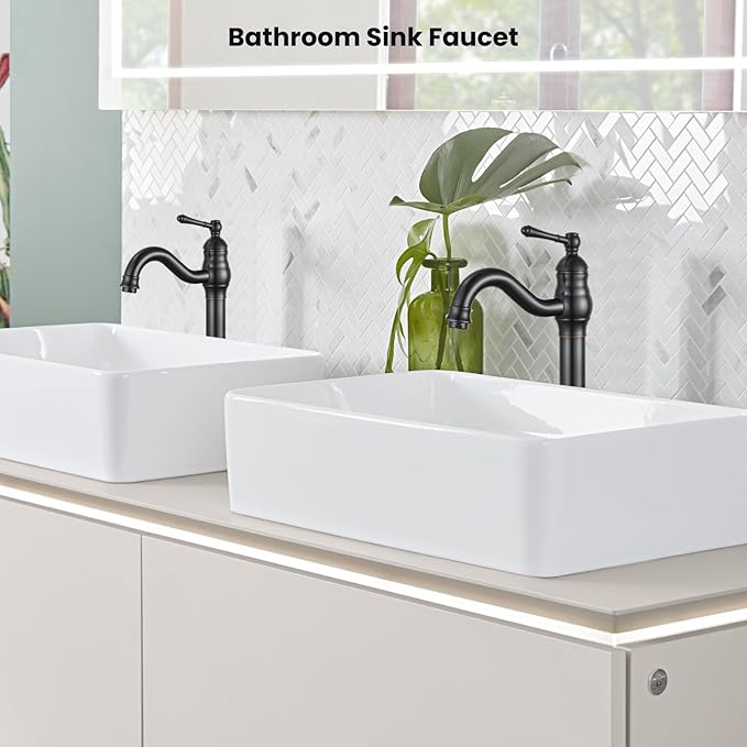 gotonovo Single Handle Vessel Sink Faucet 360° Swivel Bathroom Faucet One Hole Farmhouse Lavatory Vanity Faucet Bowl Sink Mixer Tap with Pop Up Drain, Oil Rubbed Bronze