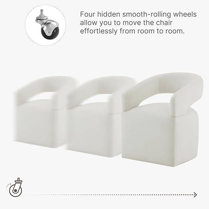 KISLOT Upholstered Dining Chairs with Removable Casters Barrel Side Armchair with Rollers for Diningroom Bedroom Livingroom Reading Room, Ivory, Set of 1
