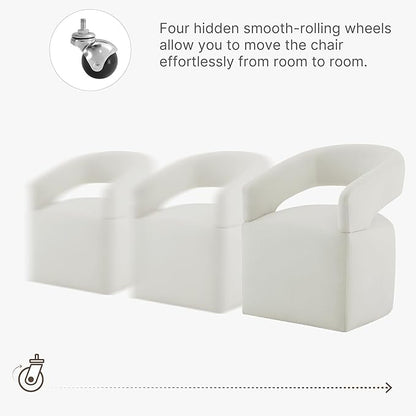 KISLOT Upholstered Dining Chairs with Removable Casters Barrel Side Armchair with Rollers for Diningroom Bedroom Livingroom Reading Room, Ivory, Set of 1