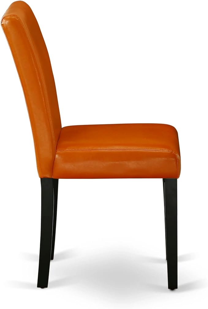 East West Furniture ABP1T61 Abbott Parson Dining Chairs - Baked Bean Faux Leather Upholstered Chairs, Set of 2, Black