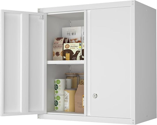IRONFFICE Wall Cabinet,Metal Storage Cabinet with 2 Doors,Locking Wall Cabinets for Office,Home,White