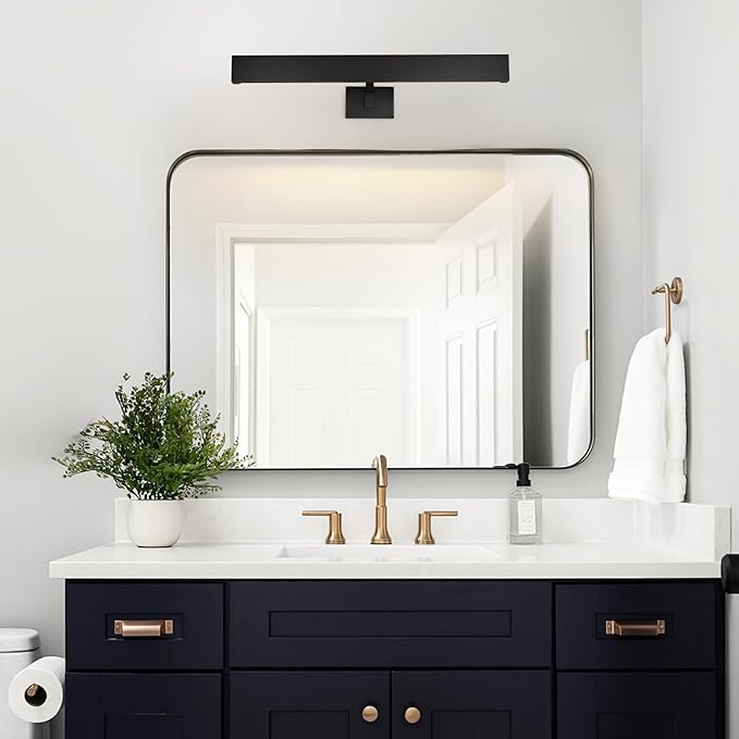 Hardwired Picture Lights for Wall 24in, Matte Black Bathroom Vanity Sconce over Mirror, Vintage Industrial Gooseneck Barn Light, Classic Art Lighting for Painting, Poster, Frame (Bulb Included)