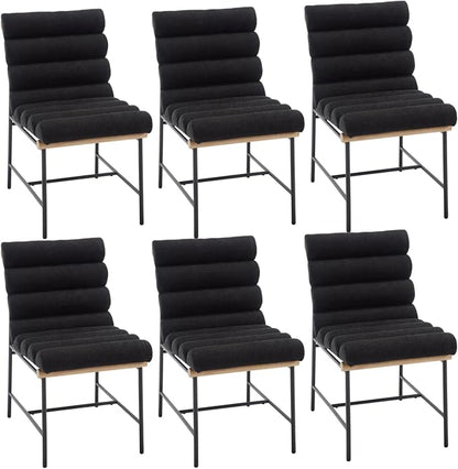 Modern Upholstered Dining Chairs Set of 6, Black Linen Dining Room Chairs with Tufted Back & Cushion, Comfy Armless Kitchen Chairs with Black Metal Legs for Dinner Living Room