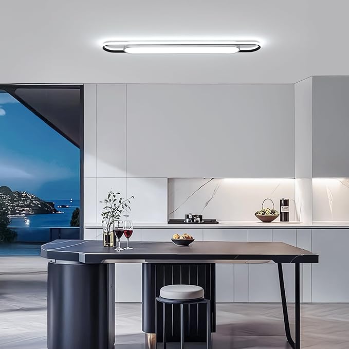 4Ft Cool White Modern LED Ceiling Lighting,65W Metal Linear Ceiling Lamp,6500K High Brightness Simple Long Light for Kitchen Dining Living Room Laundry, Garage Cloakroom Lighting (48Inch)
