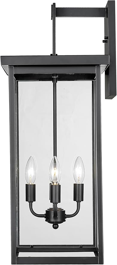 ML Lighting | Barkeley Collection | 42603-PBK | 27" Modern Four Bulb Outdoor Steel Large Wall Sconce | Anti-Rust Powder Coat Black with Clear Glass Shade | Exterior Ambient Light for Safety