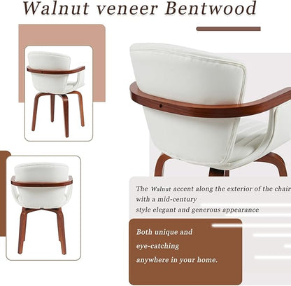 Geelife Mid-Century Bentwood Dining Chair – Heat-Pressed Pu Leather in White+Walnut - Timeless Design & Bentwood Craftsmanship - Dining Rooms, Home Offices, Kitchen Islands - Elegant for Any Season