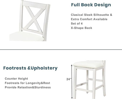Harper & Bright Designs 5 Pieces Counter Height Wooden Bar Table Set with 3-Tier Shelf and 4 Chairs, Rustic Farmhouse Dining Table Set for 4, White