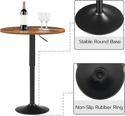 HOOBRO Bar Table, Height-Adjustable Round Pub Table 27-35.4 Inches with Sturdy Base, Modern Style, Easy to Assemble, Suitable for Small Space, Rustic and Black BF58BT01G1