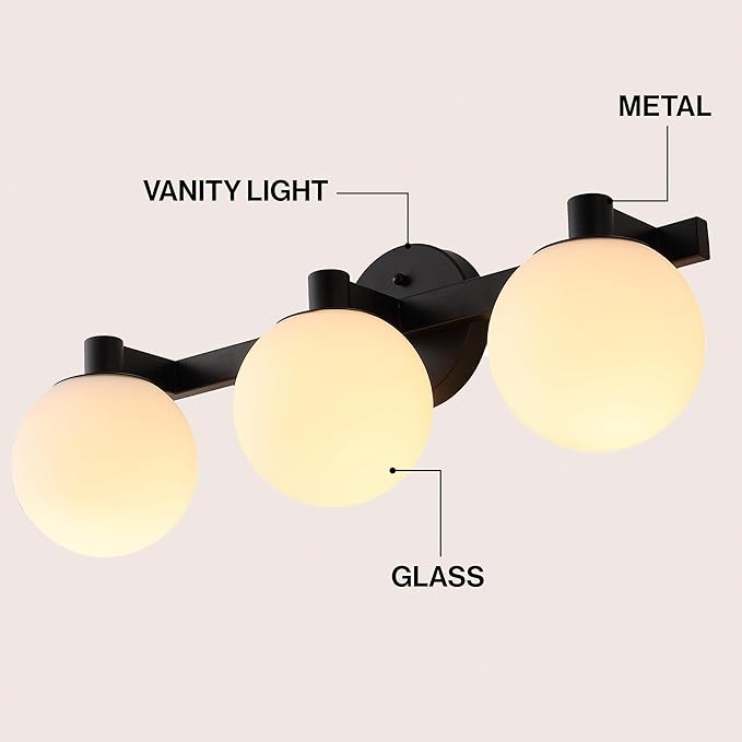 JONATHAN Y 24" Black/White Modern Globe LED Vanity Wall Sconce Light, White Frosted Glass Shade, Mid-Century Art Deco Wall Lamp for Bathroom, Kitchen, Hallway (JYL3542B)